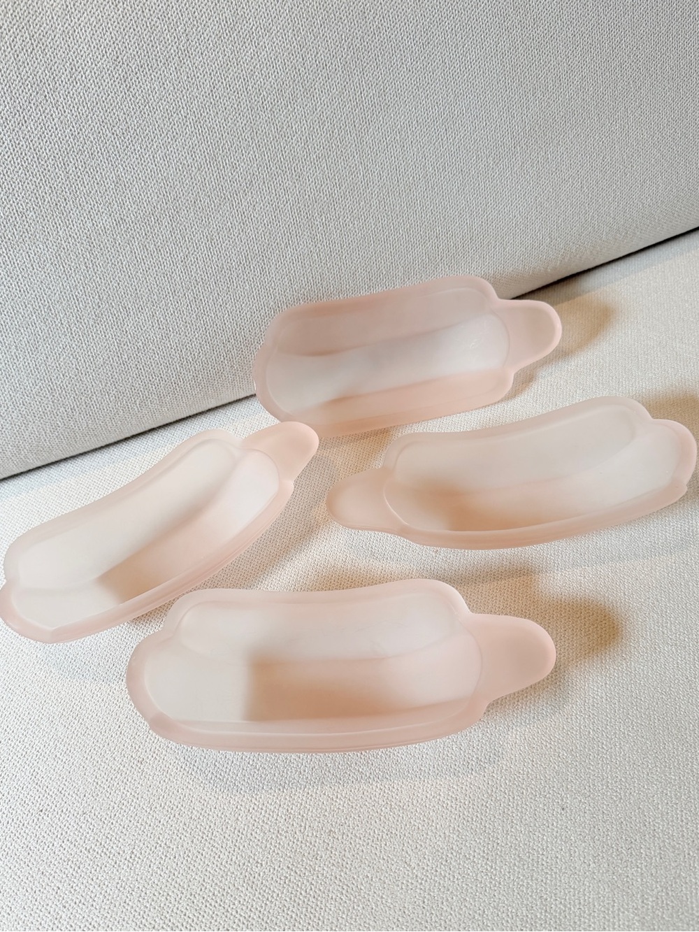 Vintage Glass Frosted Pink Dishes dining mid-century modern mcm 50s serving dish
